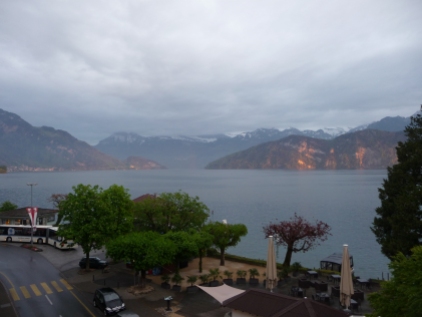 View from hotel balcony Weggis Switzerland across Lake Lucerne