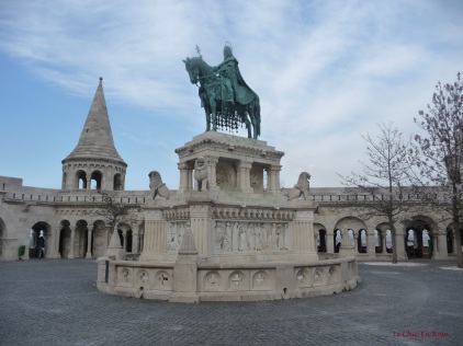 Bronze statue of Stephen 1 of Hungary situated between Fisherman's Bastion and Matthias Church