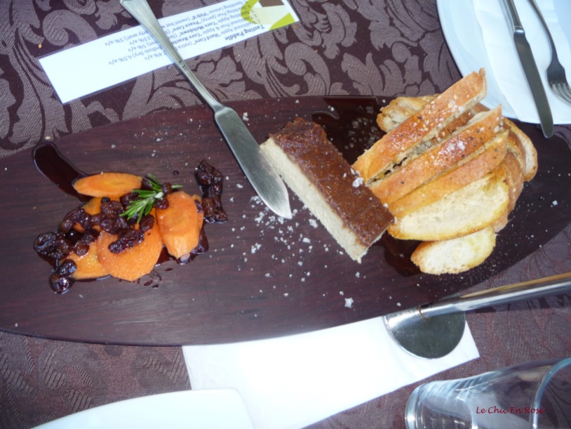 Farmhouse rabbit and fig pate with pickled carrot, red wine sultanas, Turkish bread and EVOO