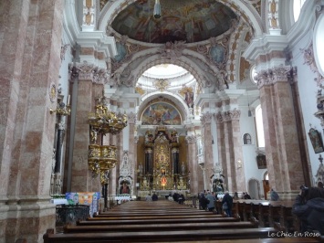 The interior of the Baroque Cathedral of St Jakob