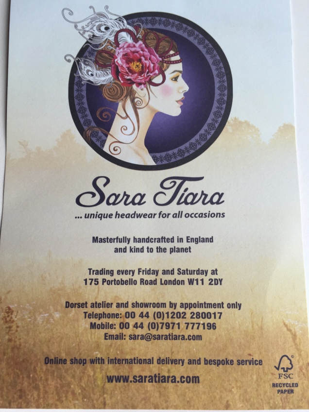 Sara Tiara Portobello Road Notting Hill - business flyer
