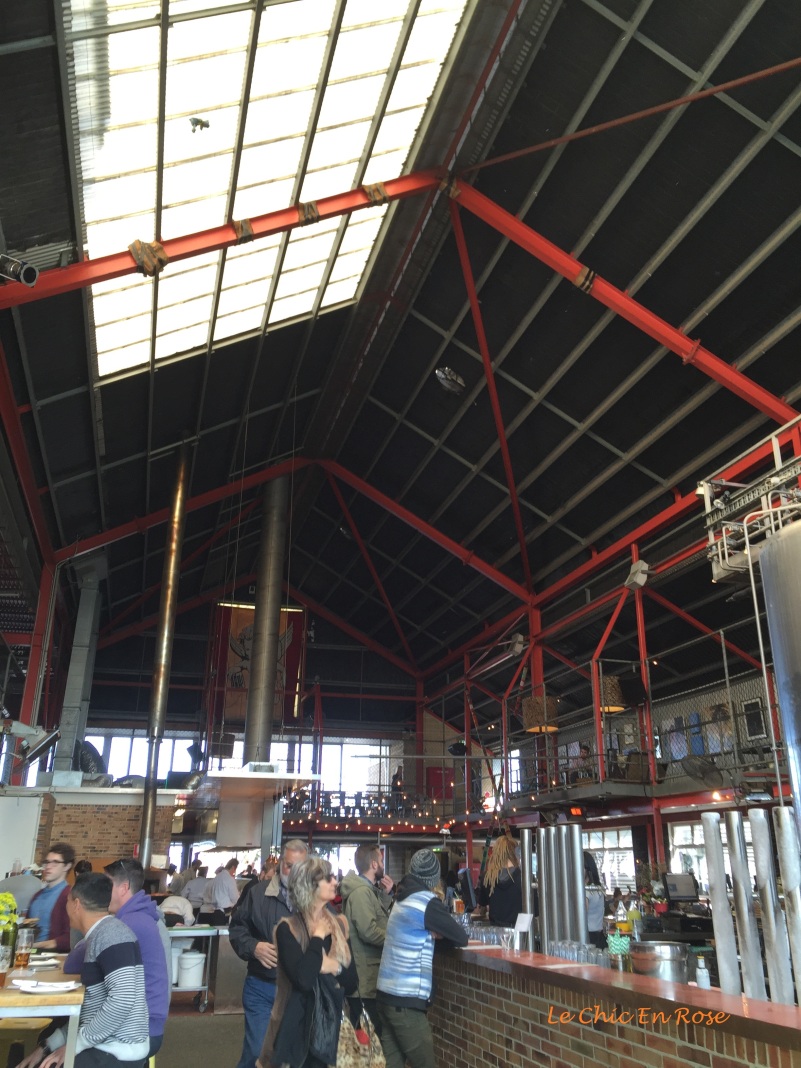 Inside the brewery retains a semi industrial feel
