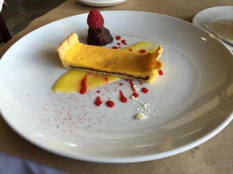 Dessert number 1, a trio of flavours - citrus, chocolate and raspberry