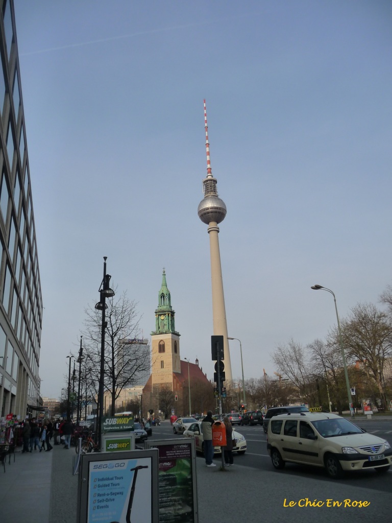 View of the Fernsehturm Berlin (Berlin TV Tower) near Alexanderplatz in the Mitte