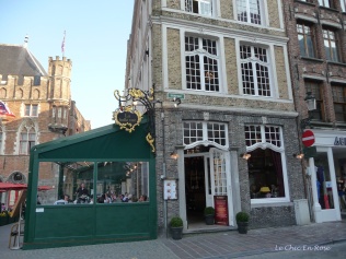 Cafe on corner of street in the centre of Bruges Old Town