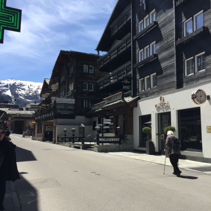 Alps in background - main street
